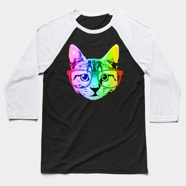 Funny Rainbow Cat Baseball T-Shirt by robotface